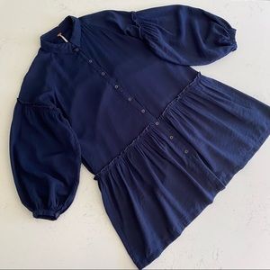 Free People Drop Waist Shirt Dress Navy